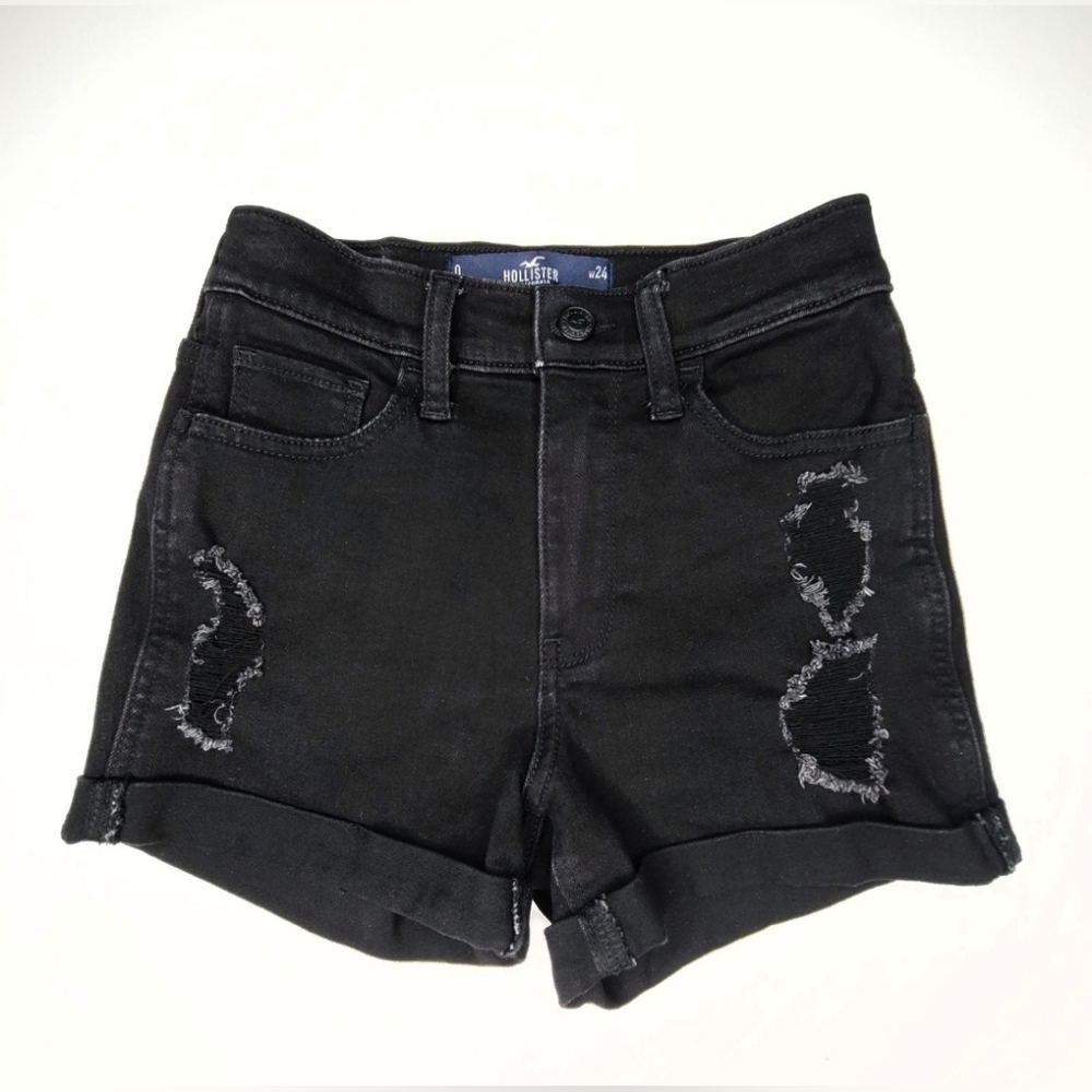 Hollister High Rise Distressed Denim Shorts Black 3 Inch Inseam Size 0